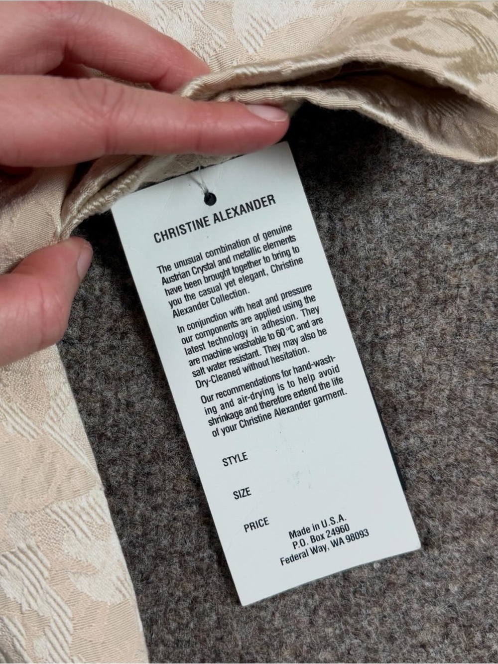 Christine Alexander Jacquard Beige Mid Length Coat Women’s L Swarovski Crystals - Picture 7 of 12